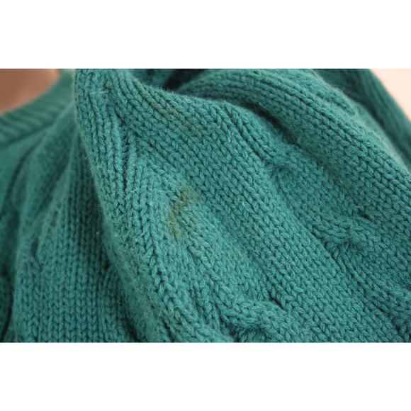 Vintage Eddie Bauer Green Cable Knit Crewneck Fishermans Sweater Mens Small - Picture 3 of 5